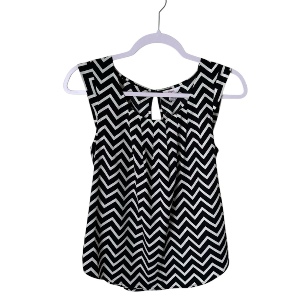 Candies Small Black White Sleeveless Chevron Print Blouse Indie Sleaze Retro